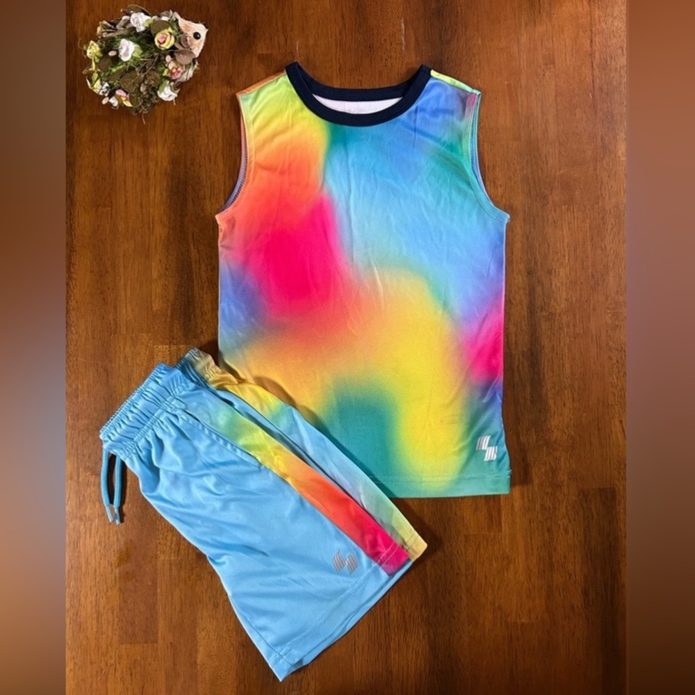 Rainbow Athletic Muscle Tank & Shorts Set | Boys Size 5/6 | Colorful Activewear